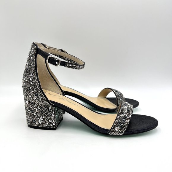 Betsey Johnson Shoes - Betsey Johnson Size 7.5 Mari Black Jeweled‎ Block Heel Dress Sandals Shoes